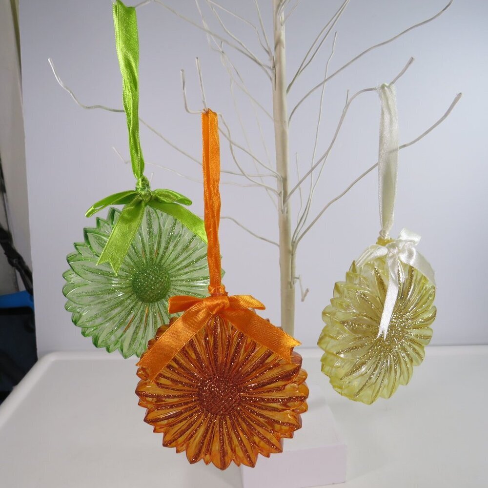 Glittered Flower (3) Ornaments for tree, wall or tucked in arrangements Spring